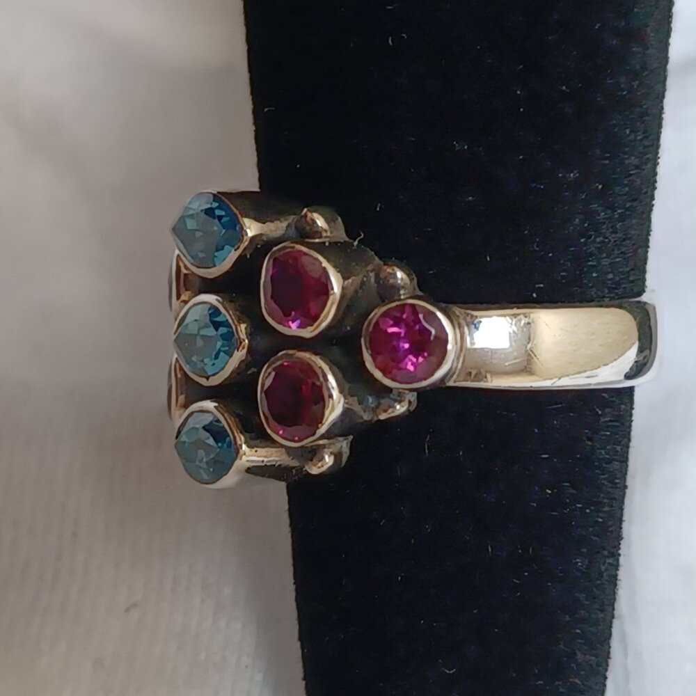 Nicky Butler ring blue topaz pink tourmaline silver size 5 like new - Picture 11 of 16
